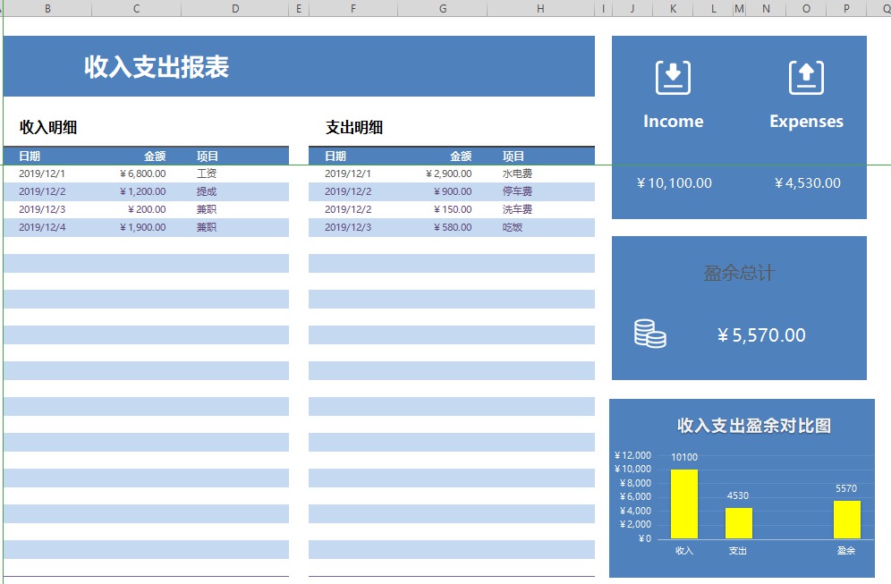 超好用Excel记账本 Excel收入支出自动计算表